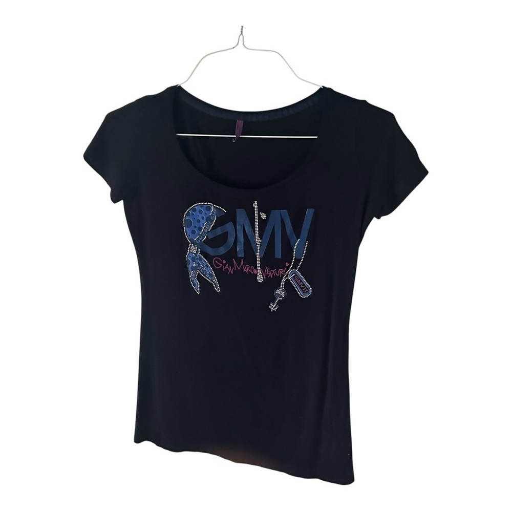 Gian Marco Venturi Dark Blue Graphic Women's Top Size M
